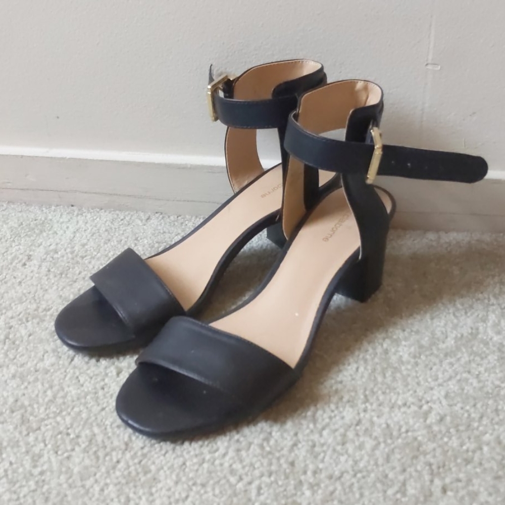 black heel sandals